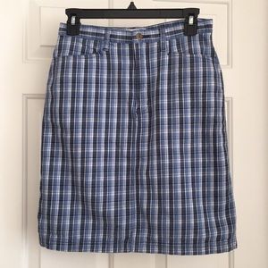 White Stag Skirt Size Small Plaid Blue Pockets Front Zipper Button